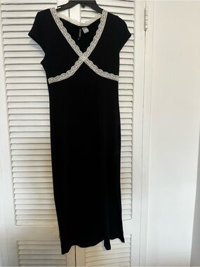 H&M Black Midi Dress with Cream Lace Cross Detail